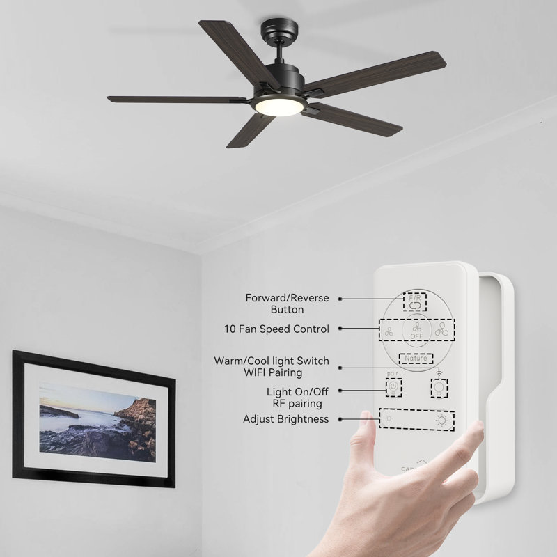 52'' Smart Ceiling Fan with Dimmable LED Light kit,Remote Control,Reversible Silent DC Motor