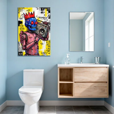 Fashion Robot With Crown Holding Boombox Graffiti Art