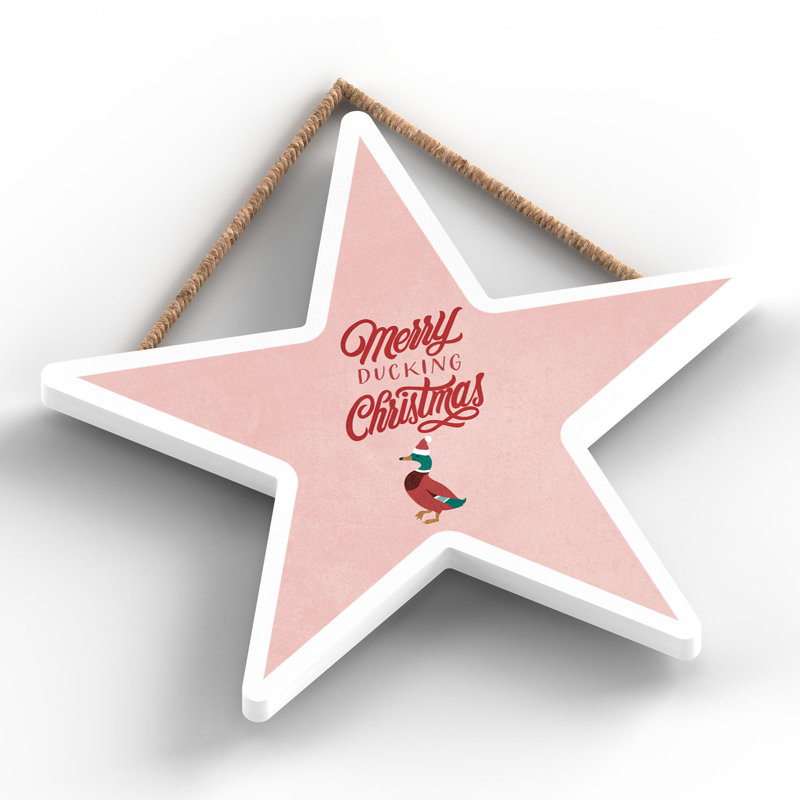 Xmas Merry Ducking Christmas Wooden Star Plaque