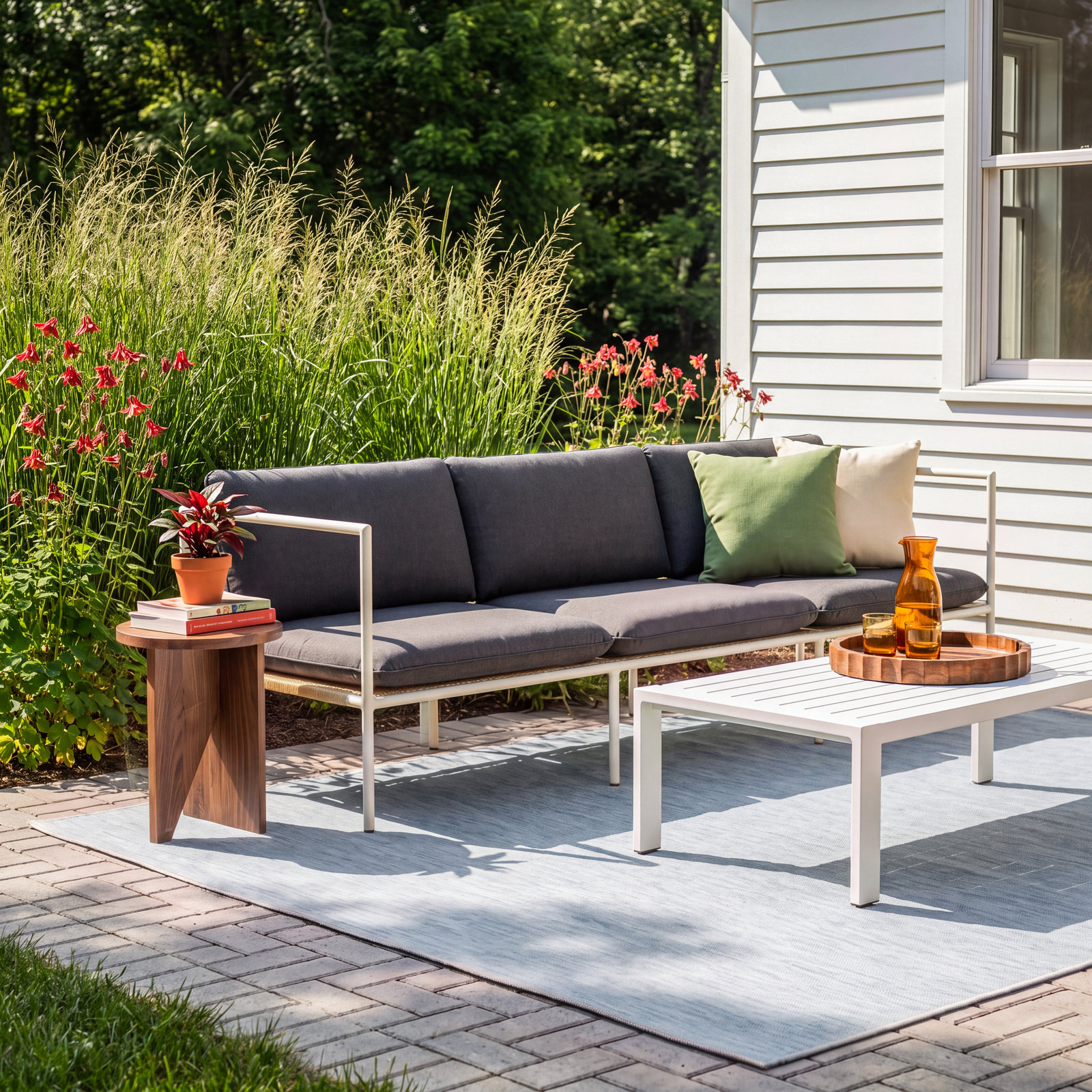 Dog Days 93" Sunbrella® Patio Sofa, Sunbrella Coal, White