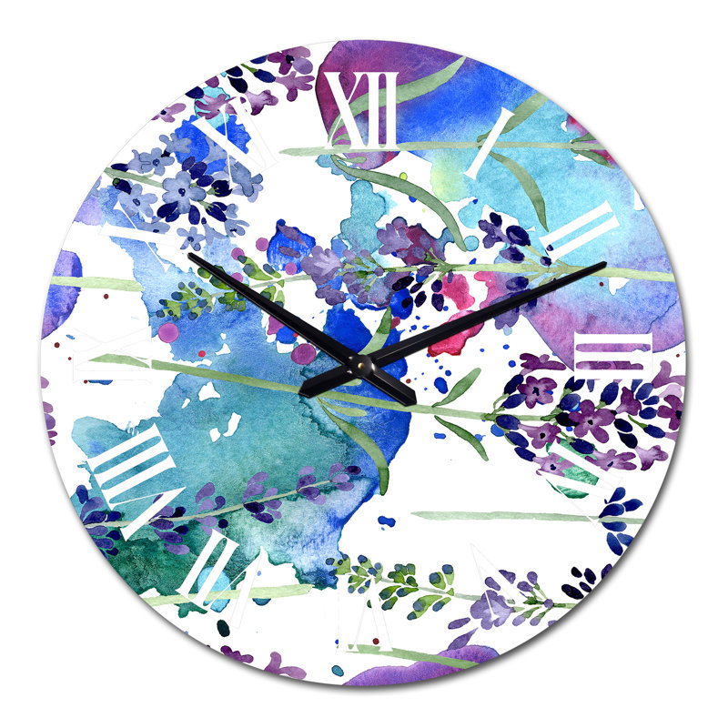 Violet Lavender Floral Botanical Flower - Patterned Wall Clock, Medium