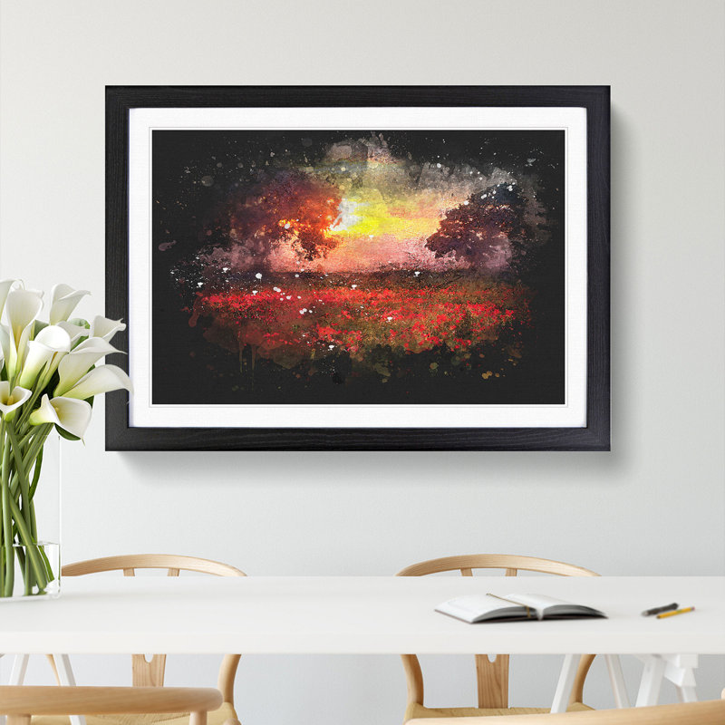 Poppy Meadow - Single Picture Frame Print on MDF, 33cm H x 45cm W x 2cm D, Black Framed