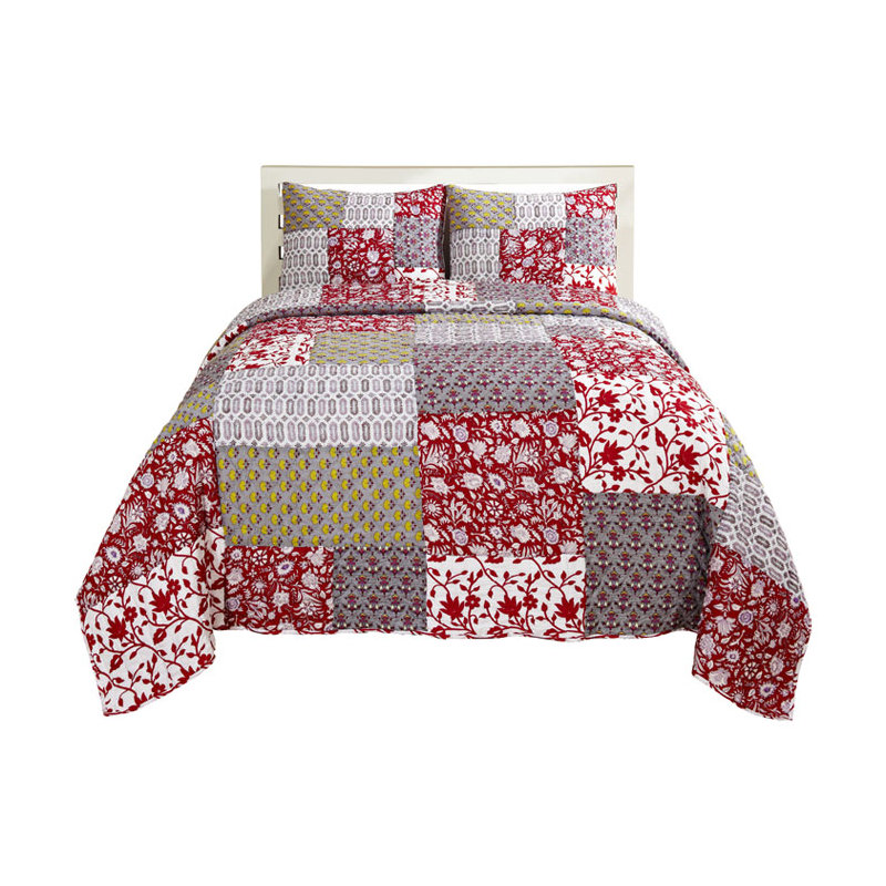 Ensemble de courtepointe réversible en coton Laila, Courtepointe pour lit simple + 1 taie décorative 