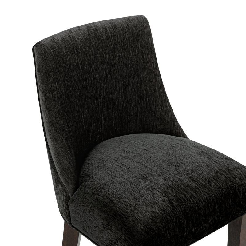 Beever Modern Chenille Upholstered Rubberwood Bar Stool, Bar Stool (32.7" Seat Height), Black