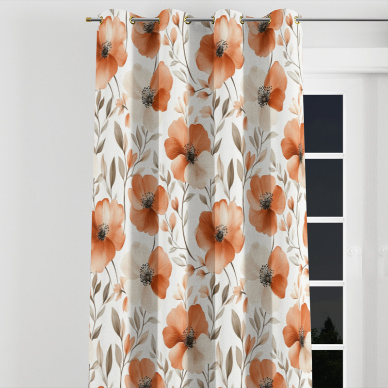 Boho Curtains for bedroom - Red Terra Bloom Grommet Curtain - 1 Panel, Gold Grommets, 52" W x 95" L