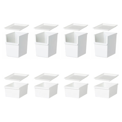 Like-it Plastic Container Storage Box Set with Lids White for Closet Pantry Set of 8