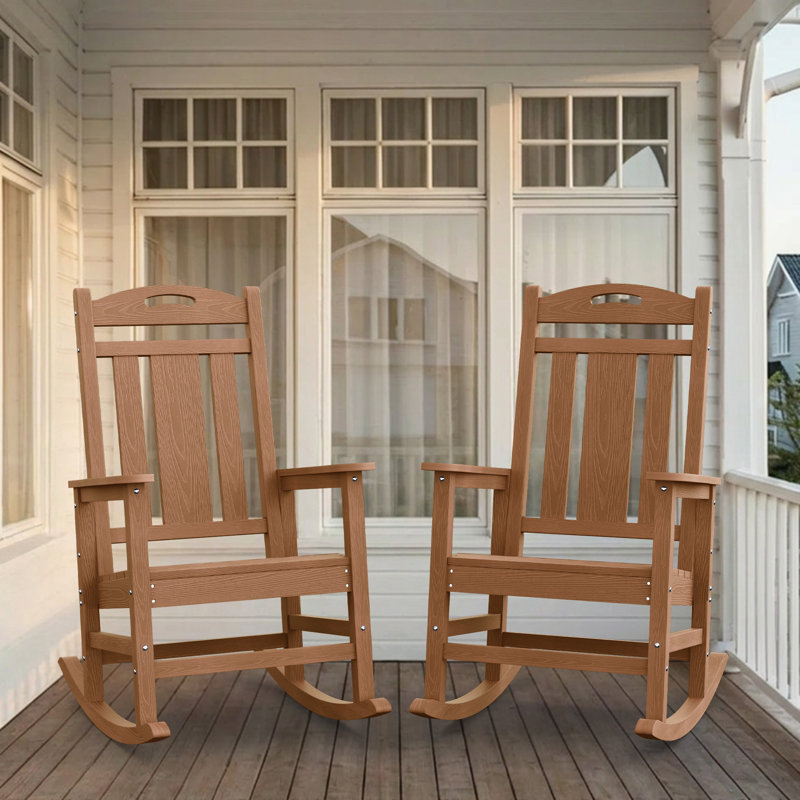 Outdoor Patio HDPE Rocking Adirondack Chair, Teak