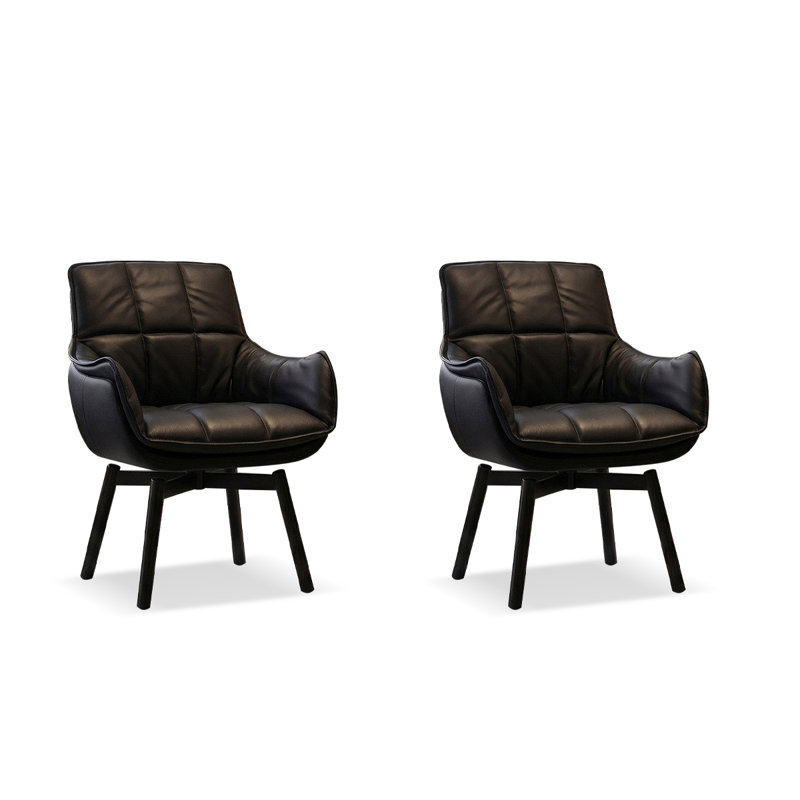 Chaise avec accoudoirs noir à dossier solide (ensemble de 2), BLACK