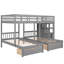 Lit superposé double au-dessus de simple et simple, lit superposé triple en bois avec tiroirs et garde-corps (gris)-1636270880