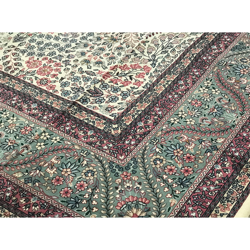 Tapis ivoire et vert noué à la main de haute qualité