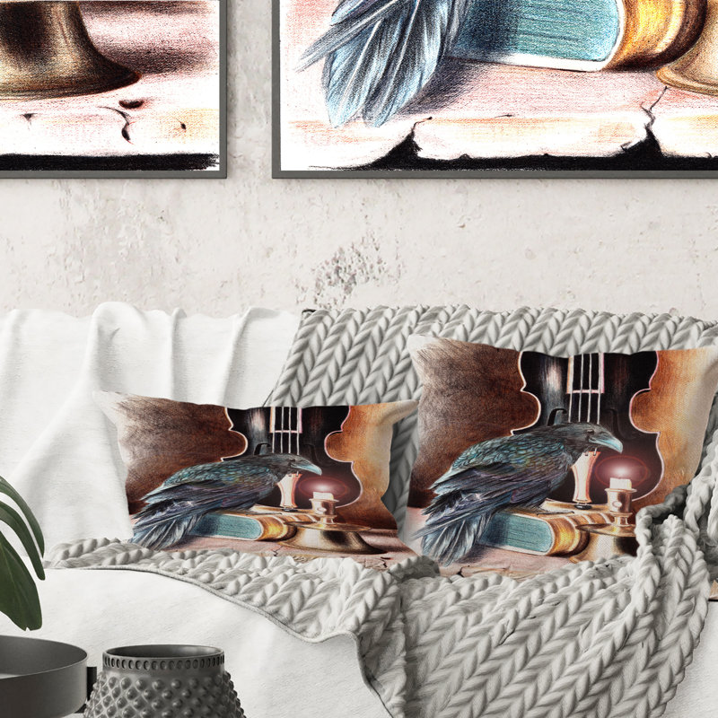 Coussin Raven On A Book With Violin - Bohemian & Eclectic