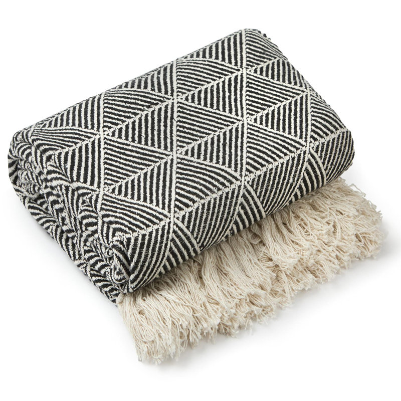  Zahra Blanket/Throw For Sofa Chair Bed Ochre, 254cm x 178cm, Black