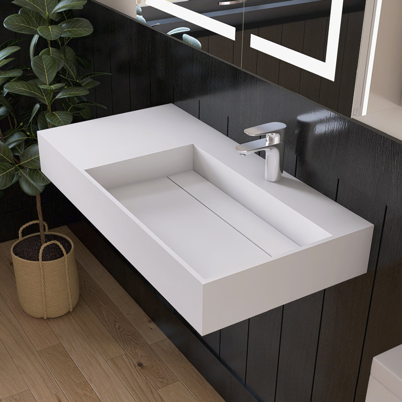 Lavabo de salle de bain à vasque murale 36 po avec trou pour robinet