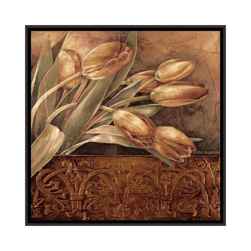 « cuivre tulipes ii », impression sur toile, H 26 po x l 26 po x P 1,5 po, Toile encadrée noire, Pas de tapis