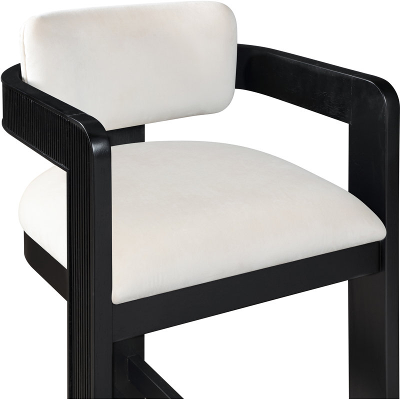 Tabouret rembourré Sacha Howley, Noir, Velours, Cream