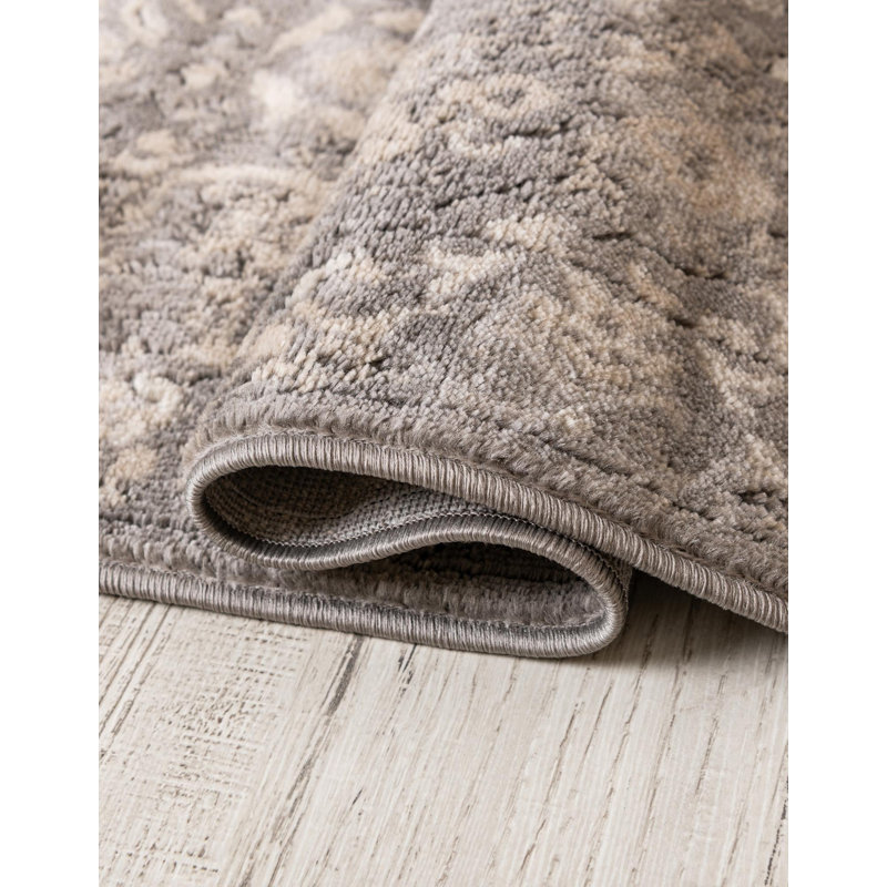 Burrill Abstract Gray Area Rug, Round 6'1"