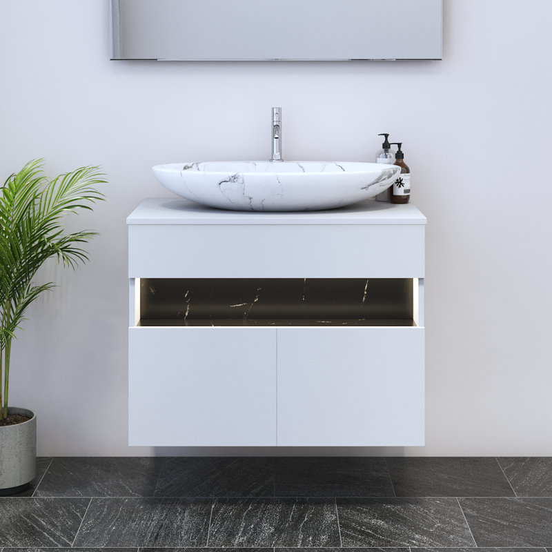 Meuble-lavabo simple 31,5 po avec comptoir Lieke, Blanc, Blanc