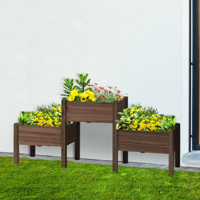 Lit surélevé pour plantes avec 3 boîtes, support en bois pour légumes, herbes, fleurs. Bois massif, drainage, lit de jardin à 3 caisses de L 72,5 po x l 17,75 po H 31,5 po, bon