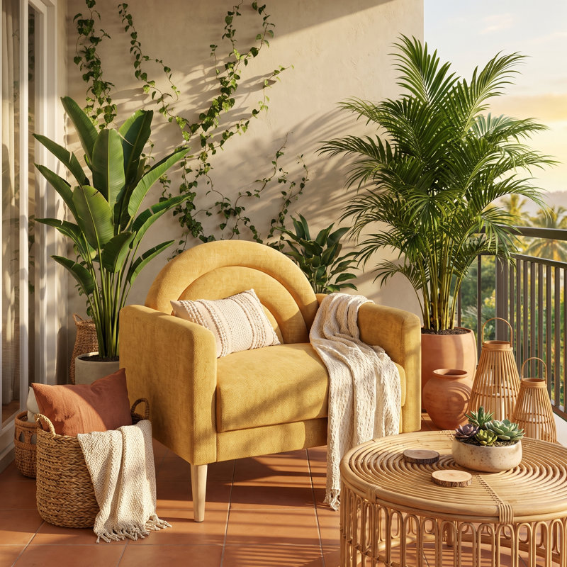 Chaise d'appoint moderne avec dossier d'inspiration arc-en-ciel, lin jaune, Jaune