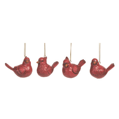  Christmas Holiday Red Polyresin Cardinal Bird Ornament Set of 4, 3.5 Dia. inch
