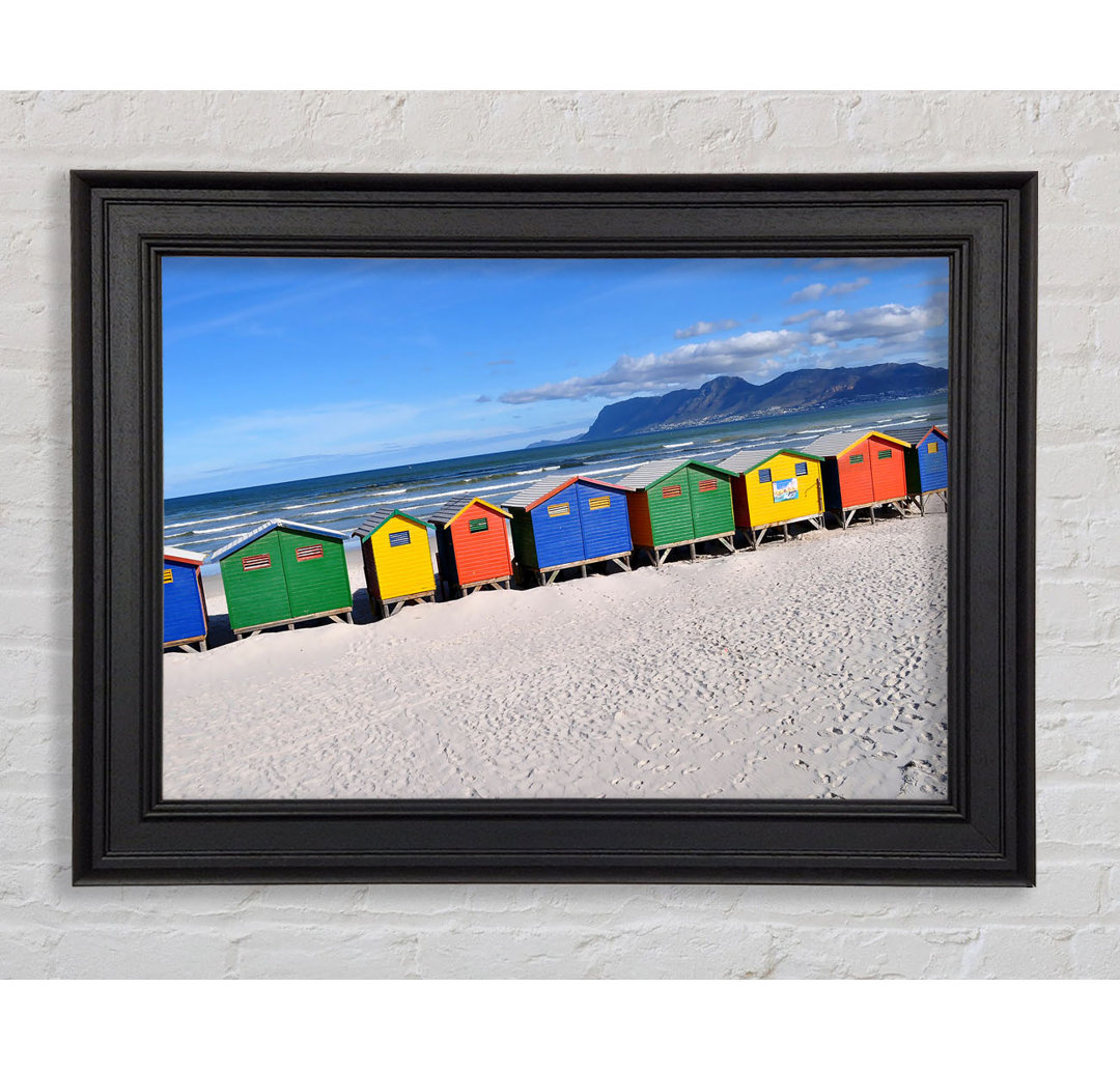 Gerahmtes Leinwandbild Beach Huts Rainbow