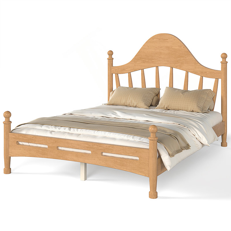 Platform Bed with Chic Headboard, Solid Wood BED Frame with Slatted Support, No Box Spring Needed and Low to Ground Design