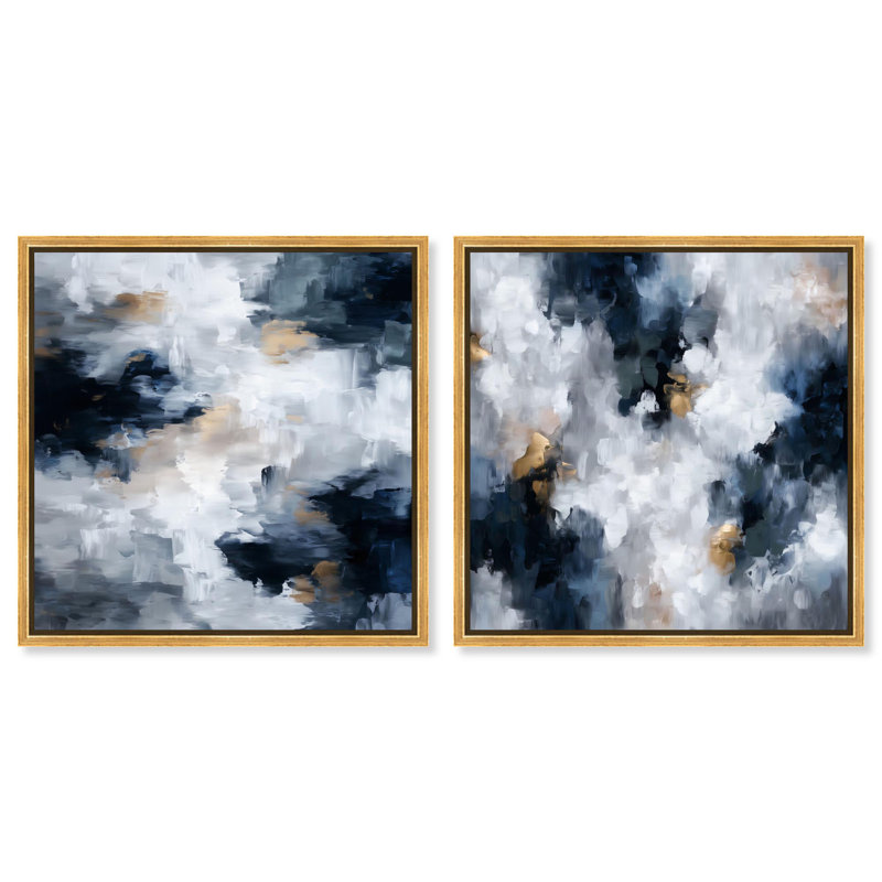 Ensemble de 2 décorations murales modernes Midnight and Ivory Elegance, par Art Remedy, cadre doré, 16 x 16, Cadre doré