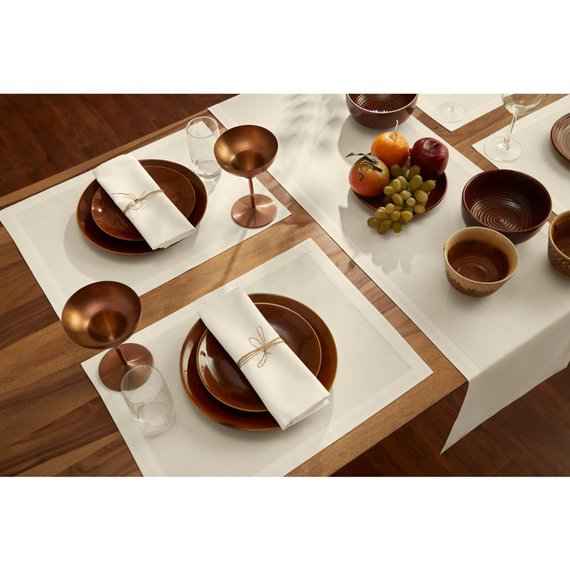 Dru - Cotton Linen Table Runner, Ivory, 132" x 14"