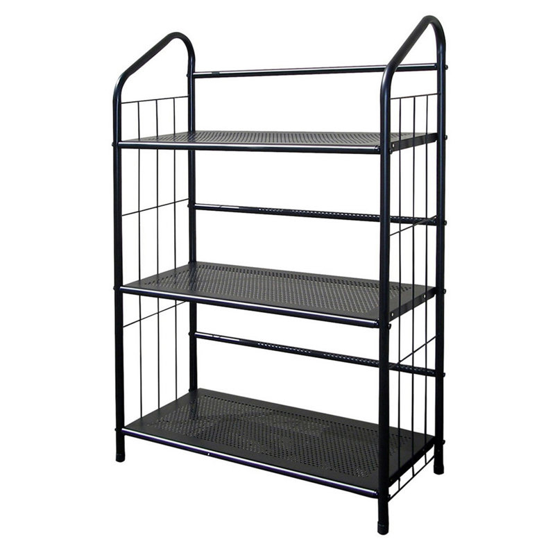 37" Tall 3-Tier Metal Standing Book Shelf, Black Finish, (3 Shelves) 37"H x 26"W x 11"D