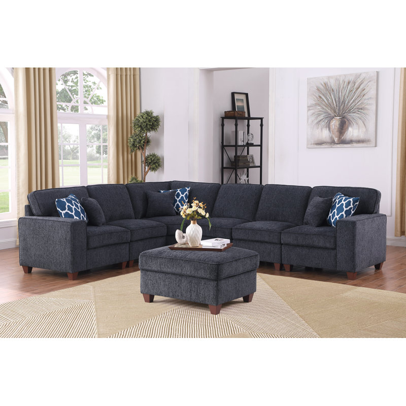 7 - Piece Upholstered Sectional, Dark Gray Chenille