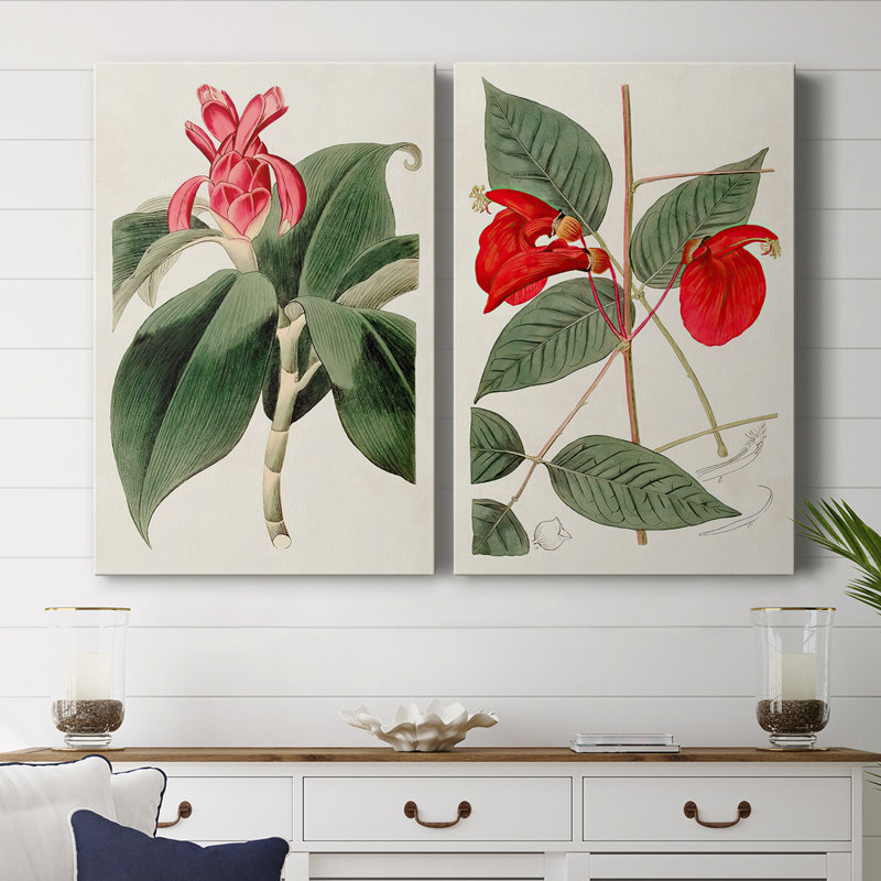 FloraOf TheTropicsI - Toile tendue avec châssis de qualité supérieure - Prêt à être accroché, H 60 po x l 80 po