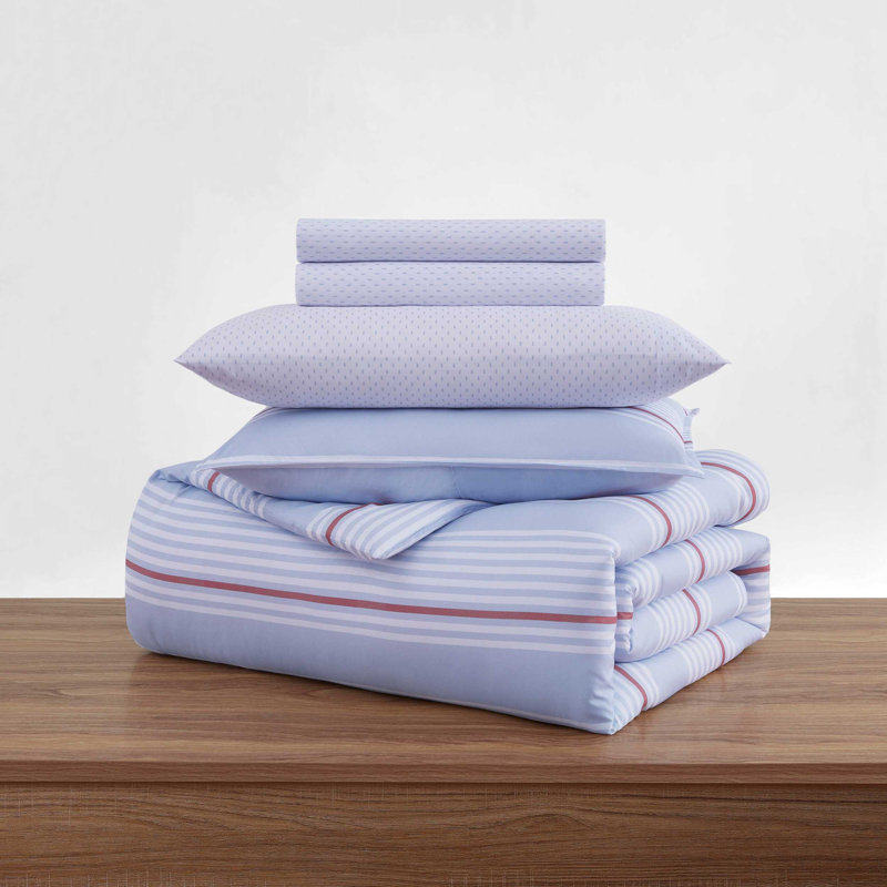 Ensemble d'édredon réversible imprimé Tommy Hilfiger, Édredon simple TG et 4 pièces supplémentaires, Bleu rayé 2