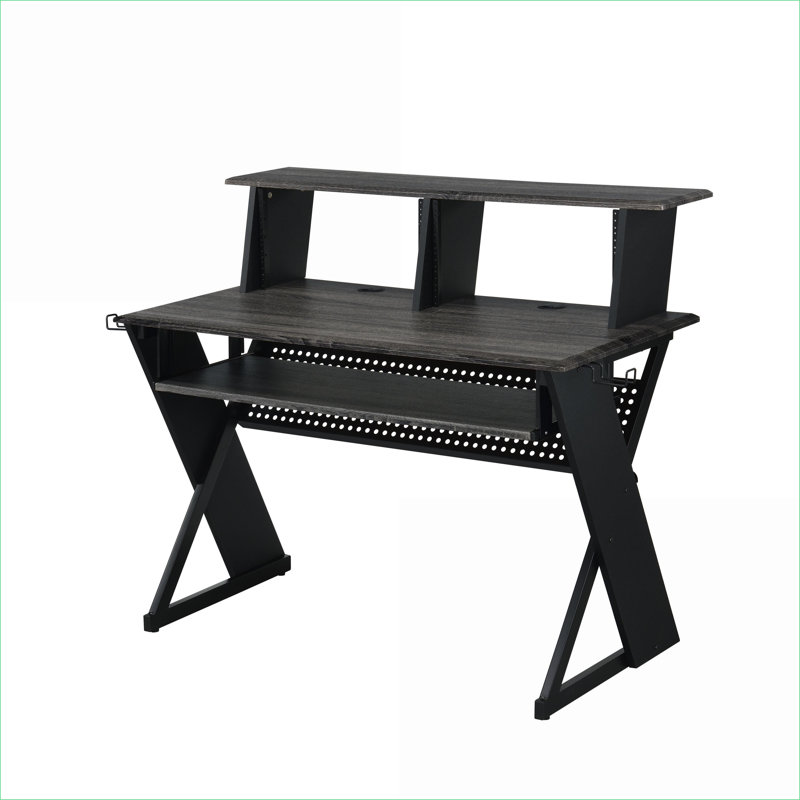 Bureaux: bureau de musique noir moderne avec plateau à clavier et amp; Support d'écouteurs | L 47 po x P 24 po x H 42 po | Métal + bois d'ingénierie