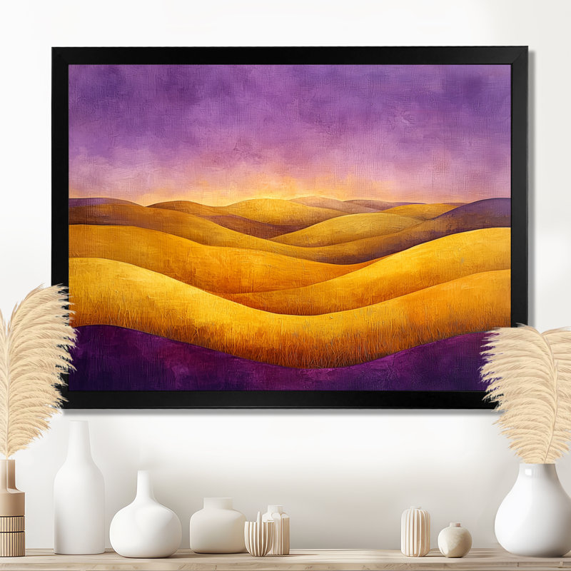 «Countryside Golden Hills At Twilight II», art mural grande campagne, H 30 po x l 40 po, Cadre photo noir