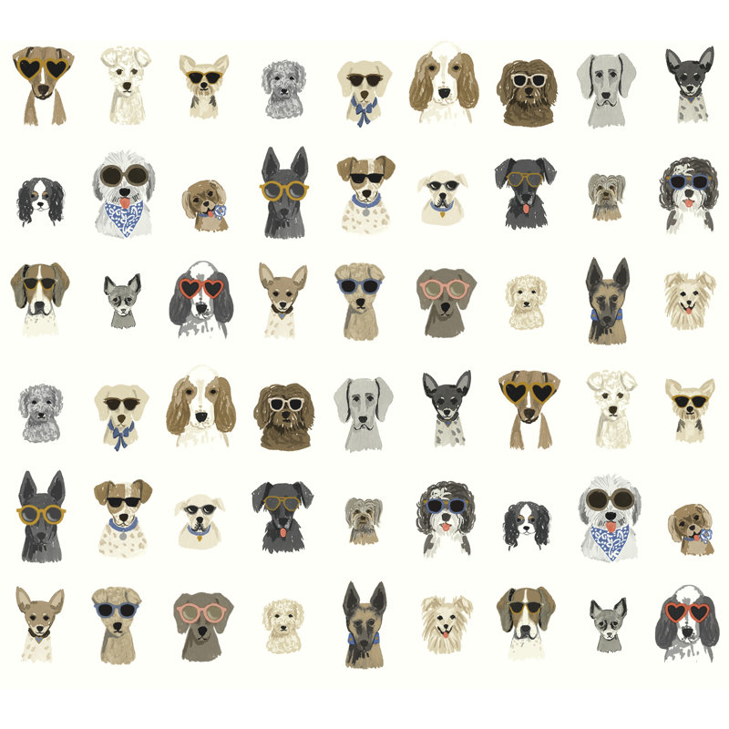 Dog Days 20" L x 27" W Peel and Stick Wallpaper Roll, Multi White