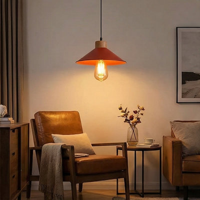 Adjustable Height Metal Body Single Pendant With Wooden Base