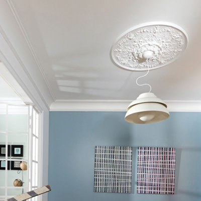 37-1/2 in x 1-7/8 in Foliage and Flowers Primed White Polyurethane Ceiling Medallion