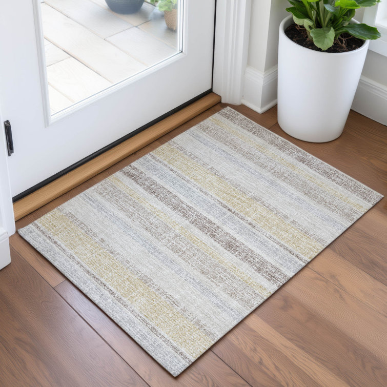 Machine Washable Indoor/Outdoor Xhevrie Ivory Rug