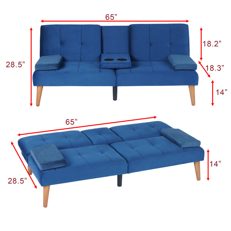 Alleyne Twin 65.3'' Wide Tufterd Back Convertible Sofa with Storage, Blue Velvet