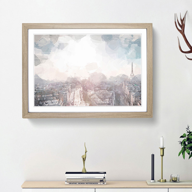 Paris in Sunlight in Abstract - Picture Frame Graphic Art Print, Oak Framed, 36cm H x 48cm W x 2cm D