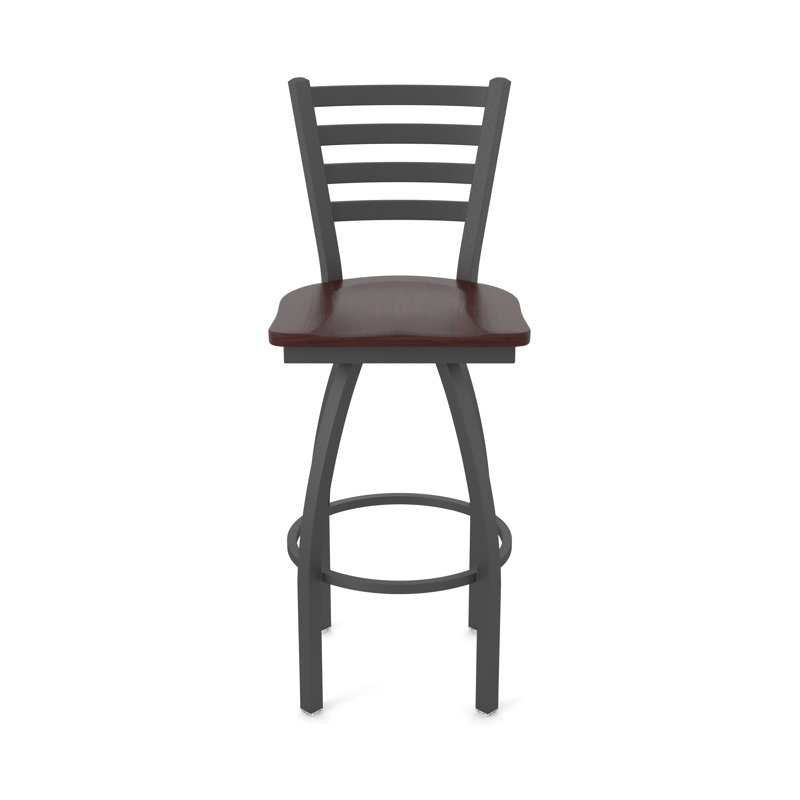 Tabouret pivotant Jackie, Bois - Érable cerise foncée, Étain, Tabouret de bar (assise de 30 po de hauteur)