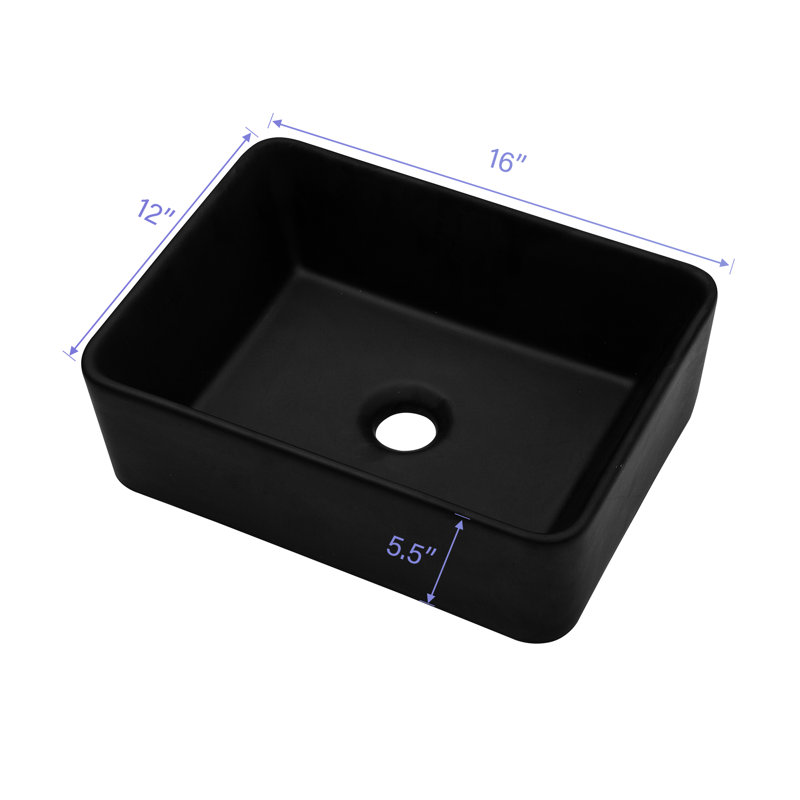 16"X12" Rectangular Ceramic Vessel Bathroom Sink - Modern, Stain- Mount Modern Stain-, Above Countertop, Matte Black