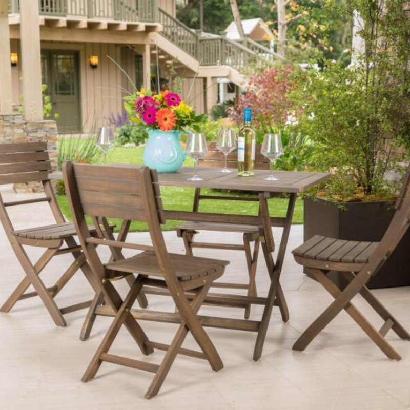 Amaure 4 - Person Acacia Patio Dining Set with Rectangular Table, Gray