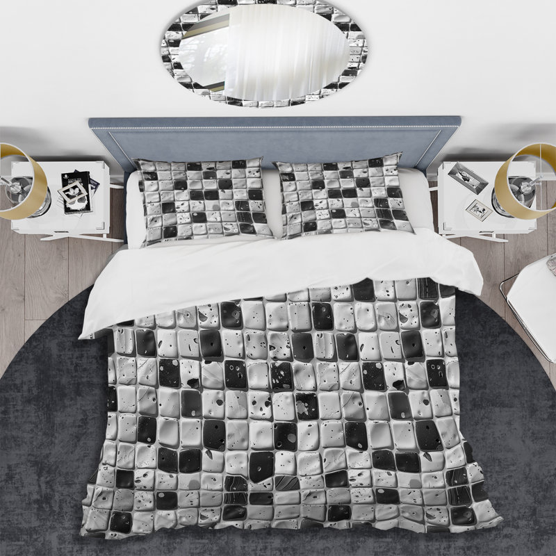 Ensemble de housse de couette gris Modern Mosaic Tile IV - Modern, Housse de couette très grand + 2 très grandes ta