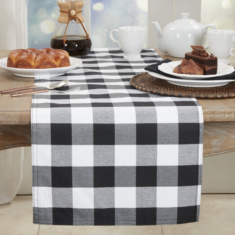 Black Buffalo Plaid Collection Classic Checked Cotton Blend Table Runner, 16" W x 72" L