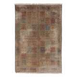 Antique Kashan Silk Rug, Polychromatic Compartment Grid - Rug & Kilim