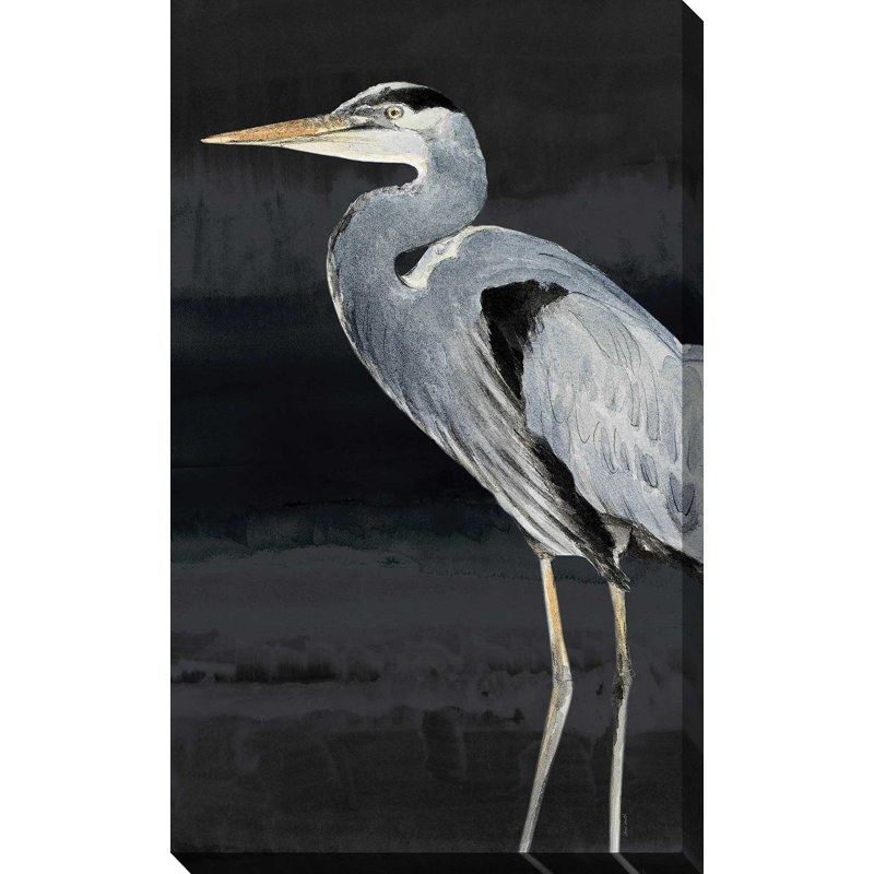 «Heron on Black I» par Lanie Loreth - reproduction d'art sur toile, H 30 po x l 18 po x P 1 po, Toile tendue, Sans cadre