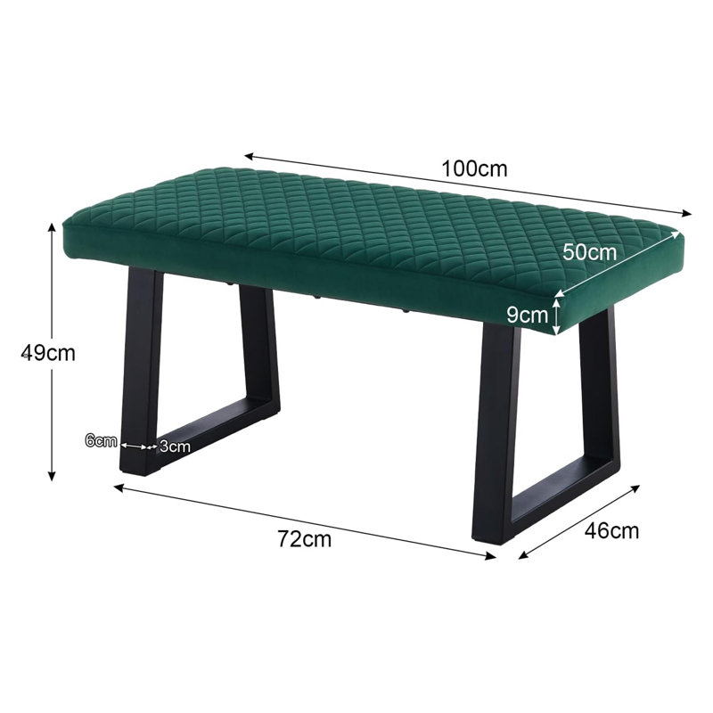 Velvet Upholstered Bench, Green