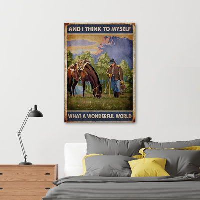 Man And Horse - I Think To Myself, What A Wonderful World Wrapped Canvas Rectangle Graphic Art