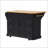 Kitchen Island 56in Black Farmhouse - Rubber Wood Veneer Drop Leaf, Power Outlet, 6 Drawers &amp; Lockable Wheels | Farmhouse | MDF,Rubber Wood-1862488149